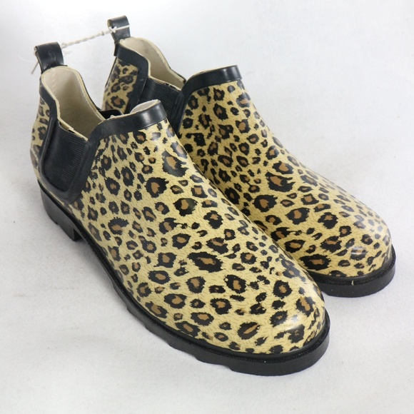Rain Boots Shoes - New LEOPARD PRINT Rubber Ankle Rain Boots Sz 9-10